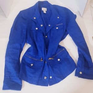 Chico's Vibrant Blue Utility Jacket with Gold Accents